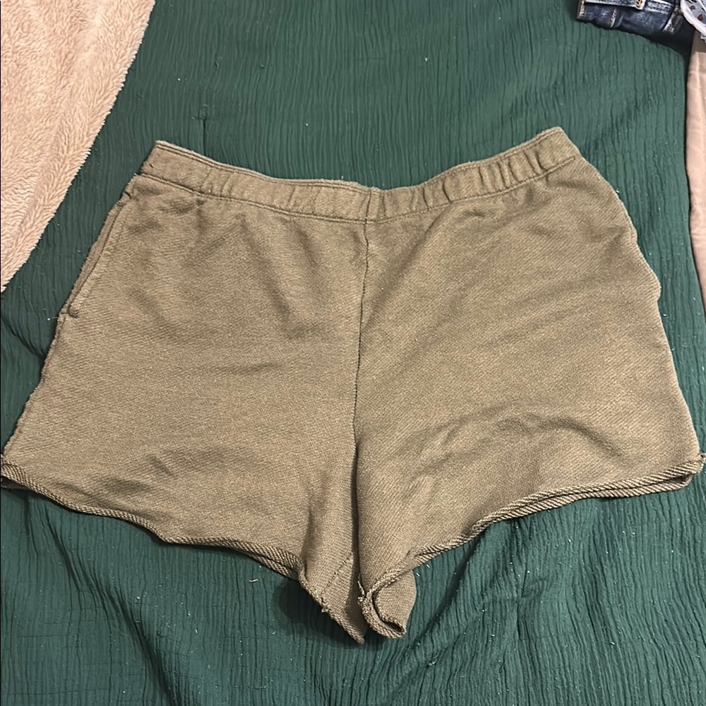 Green Sweat Shorts with Elastic Waistband